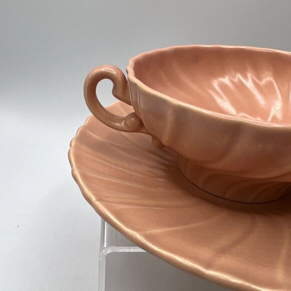 Franciscan Pottery Coronado Satin Coral Cream Bouillon Soup Bowl with Saucer - Picture 4 of 11